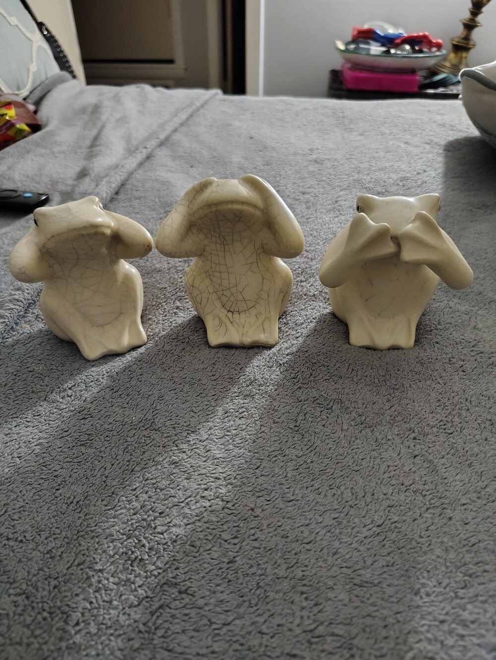 Ivory Crakle Ceramic See-No-Evil Trio - Cream Decorative Figurines